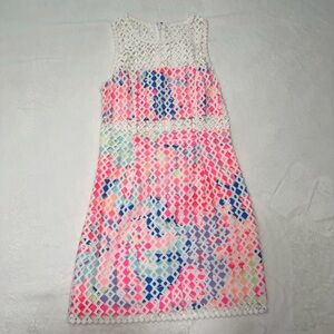 Lilly Pulitzer Dee Shift Dress in Resort White Geo Lattice Lace Cutout